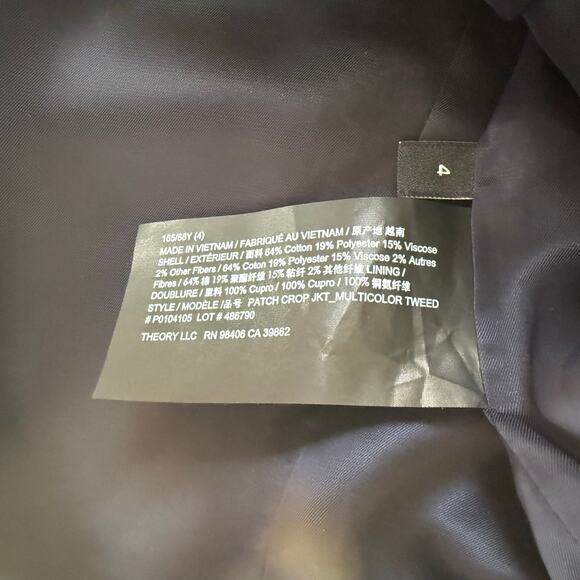 THEORY Patch Tweed Crop Jacket Size 4 - Picture 13 of 13